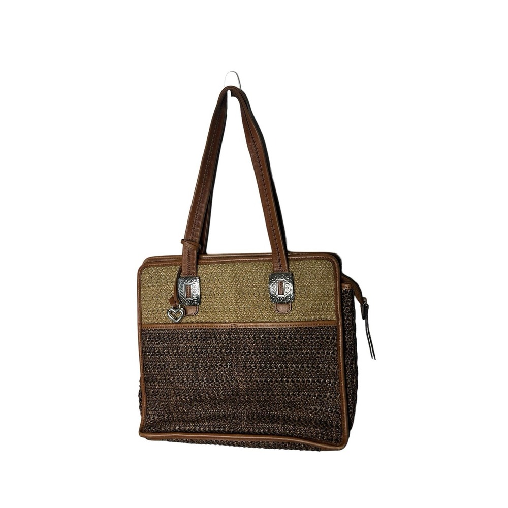 Brighton brown/tan tote statchel woven raffia straw handbag